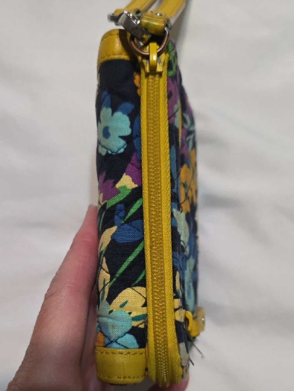 Vera Bradley Yellow Trim Blue Floral Wristlet